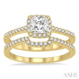 5/8 Ctw Diamond Wedding Set with 1/2 Ctw Princess Cut Engagement Ring and 1/6 Ctw Wedding Band in 14K Yellow Gold