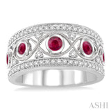 2.6 mm Round Cut Ruby and 1/2 Ctw Round Cut Diamond Band in 14K White Gold