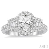 1 Ctw Oval Shape Baguette and Round Cut Diamond Semi-Mount Engagement Ring in 14K White Gold