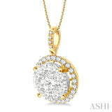 1 1/2 Ctw Lovebright Round Cut Diamond Pendant in 14K Yellow and White Gold with Chain