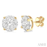 2 1/10 Ctw Lovebright Round Cut Diamond Stud Earrings in 14K Yellow and White Gold