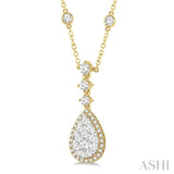 1 Ctw Round Cut Lovebright Diamond Pear Shape Necklace in 14K Yellow and White Gold