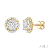1 1/2 Ctw Lovebright Round Cut Diamond Earrings in 14K Yellow and White Gold
