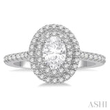 1/2 Ctw Oval Shape Semi-Mount Double Row Diamond Engagement Ring in 14K White Gold