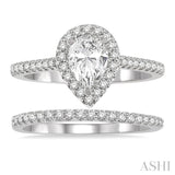 7/8 Ctw Diamond Wedding Set With 3/4 Ctw Pear Cut Engagement Ring and 1/6 Ctw Wedding Band in 14K White Gold