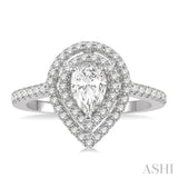 1/2 Ctw Pear Shape Engagement Ring with 1/4 Ct Pear Cut Center Stone in 14K White Gold