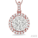 1 Ctw Lovebright Round Cut Diamond Pendant in 14K Rose and White Gold with Chain