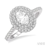 5/8 Ctw Oval Shape Semi-Mount Round Cut Diamond Engagement Ring in 14K White Gold