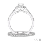 1/2 Ctw Diamond Wedding Set With 3/8 ct Oval Cut Engagement Ring and 1/10 ct Wedding Band in 14K White Gold