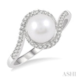 1/10 Ctw 7x7MM Cultured Pearl & Round Cut Diamond Ring in 10K White Gold