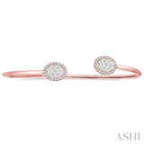 5/8 Ctw Oval Shape Lovebright Open Cuff Diamond Bangle in 14K Rose and White Gold