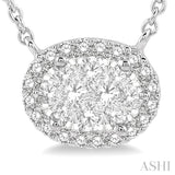 1/3 ctw Oval Shape Round Cut Diamond Lovebright Necklace in 14K White Gold