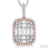 1 Ctw Baguette & Round Cut Fusion Diamond Pendant in 14K White and Rose Gold