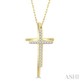 1/10 Ctw Double Cross Round Cut Diamond Pendant With Link Chain in 10K Yellow Gold