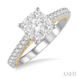 3/4 Ctw Round Diamond Lovebright Square Shape Engagement Ring in 14K White and Yellow Gold