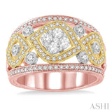 1 1/10 ctw Three Tone Round Cut Diamond Fashion Ring in 14K Pink, Yellow & White Gold