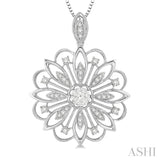 1/3 ctw Floral Lattice Lovebright Round Cut Diamond Pendant With Chain in 14K White Gold