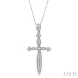 1/10 Ctw Marquise & Diamond Mount Cross Charm Round Cut Diamond Pendant With Chain in 10K White Gold
