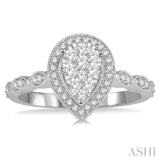 1/2 ctw Pear Shape Mount Marquise Shank Lovebright Round Cut Diamond Ring in 14K White Gold