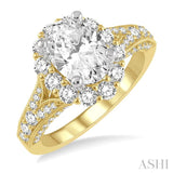 1 1/10 ctw Split Shank Oval Semi-Mount Round Cut Diamond Ring in 14K Yellow and White Gold