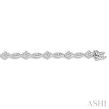 1 1/10 ctw Marquise and Floral Link Diamond Bracelet in 14K White Gold