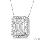 3/4 Ctw Octagonal Baguette & Round Cut Diamond Pendant With Box Chain in 14K White Gold