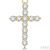 2 Ctw Round Cut Diamond Cross Pendant in 14K Yellow Gold with Chain