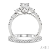1 ctw Round, Pear & Oval Cut Diamond Wedding Set With 7/8 ctw Engagement Ring and 1/8 ctw Wedding Band in 14K White Gold