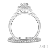 3/4 Ctw Round Cut Diamond Wedding Set With 5/8 ct Cushion Mount Engagement Ring and 1/6 ct Wedding Band in 14K White Gold