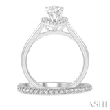 3/4 Ctw Round Cut Diamond Wedding Set With 5/8 ct Pear Cut Engagement Ring and 1/6 ct Wedding Band in 14K White Gold