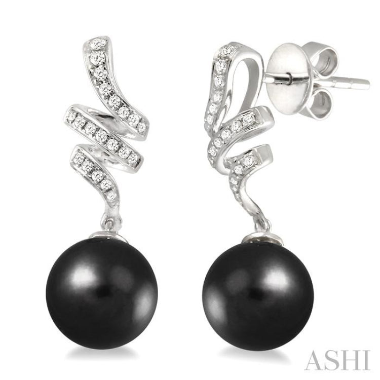 Black Pearl & Diamond Fashion Earrings
