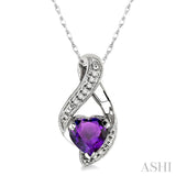 7mm Heart Shape Amethyst and 1/20 Ctw Single Cut Diamond Pendant in 14K White Gold with Chain
