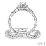3/4 Ctw Diamond Wedding Set with 5/8 Ctw Princess Cut Engagement Ring and 1/6 Ctw Wedding Band in 14K White Gold