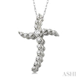 1/4 Ctw Round Cut Diamond Journey Cross Pendant in 14K White Gold with Chain