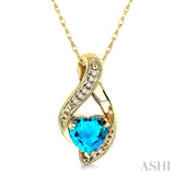 7mm Heart Shape Blue Topaz and 1/20 Ctw Single Cut Diamond Pendant in 14K Yellow Gold with Chain