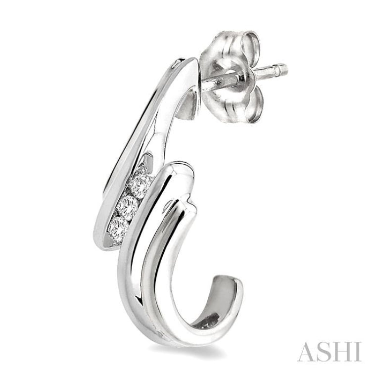 Silver 3 Stone Diamond Fashion Half Hoop Earrings