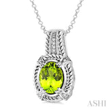 Silver Oval Shape Gemstone & Diamond Pendant