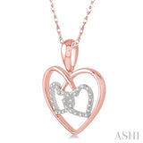 1/10 Ctw Round Cut Diamond Twin Heart Pendant in 10K Rose and White Gold with Chain