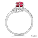 6x4 MM Oval Cut Ruby and 1/4 Ctw Round Cut Diamond Ring in 14K White Gold