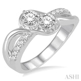 1 Ctw Cross Over Embraced Center Round Cut Diamond 2Stone Ring in 14K White Gold