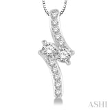1/4 Ctw Asymmetrical 2Stone Round Cut Diamond Pendant With Box Link Chain in 14K White Gold