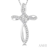 1/5 Ctw Rolled Back Cross Charm 2Stone Round Cut Diamond Pendant With Link Chain in 14K White Gold