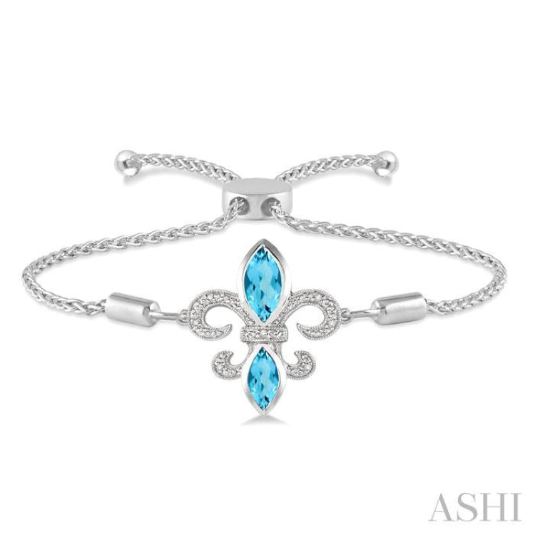 Silver Fleur De Lis Gemstone & Diamond Lariat Bracelet