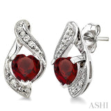 Silver Heart Shape Gemstone & Diamond Fashion Earrings