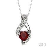 Silver Heart Shape Gemstone & Diamond Fashion Pendant