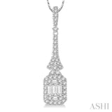 1/2 Ctw Baguette & Round Cut Diamond Pendant in 14K White Gold with chain