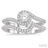 5/8 Ctw Diamond Wedding Set With 1/2 Ctw Embraced Round Shape Engagement Ring and 1/6 Ctw Crescent Shape Wedding Band in 14K White Gold