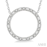 1/2 Ctw Circle Baguette and Round Cut Diamond Necklace in 14K White Gold