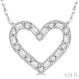 1/4 Ctw Heart Charm Baguette and Round Cut Diamond Necklace in 14K White Gold