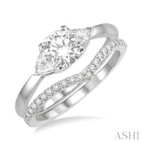 1/2 ctw Diamond Wedding Set With 3/8 ctw Round & Triangular Cut Engagement Ring and 1/10 ctw Wedding Band in 14K White Gold